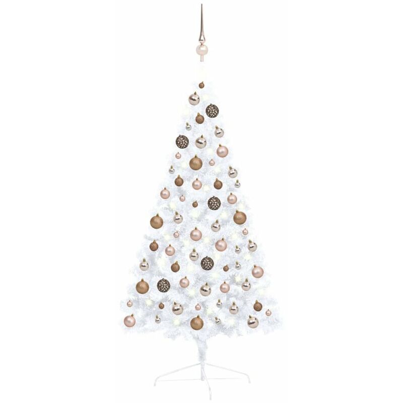 

Medio arbol de Navidad artificial LED y bolas blanco 120 cm