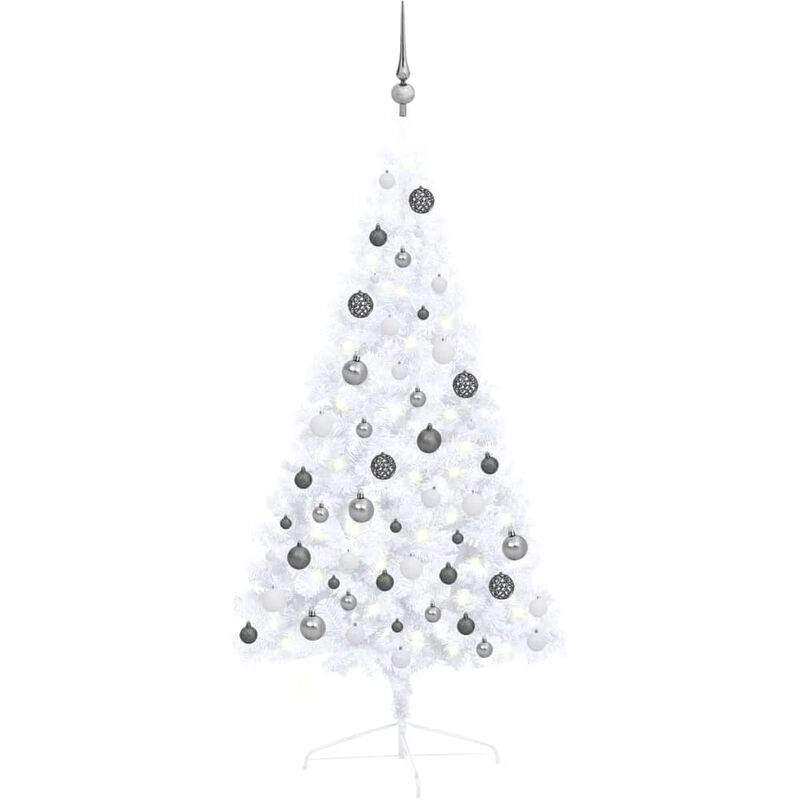 

Medio árbol de Navidad artificial LED y bolas blanco 120 cm