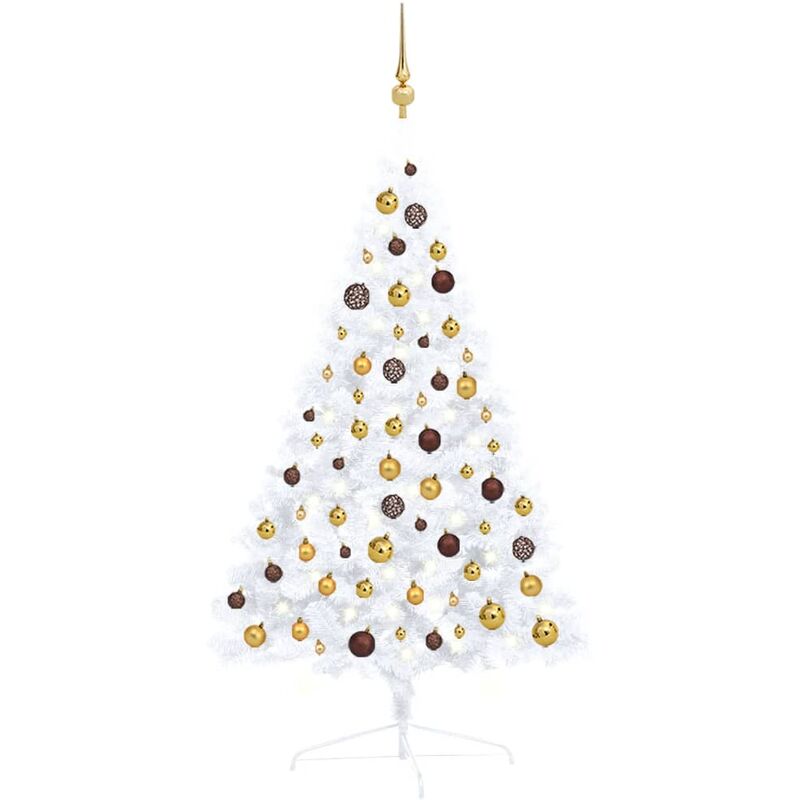 

Medio árbol de Navidad artificial LED y bolas blanco 120 cm