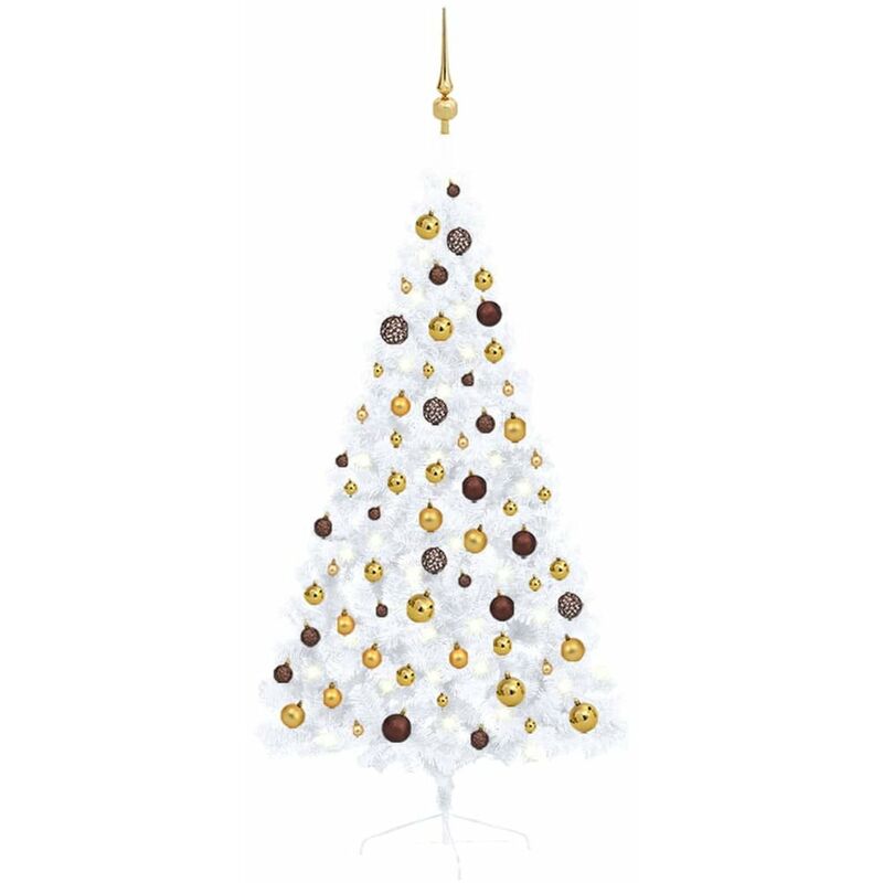 

Medio arbol de Navidad artificial LED y bolas blanco 150 cm