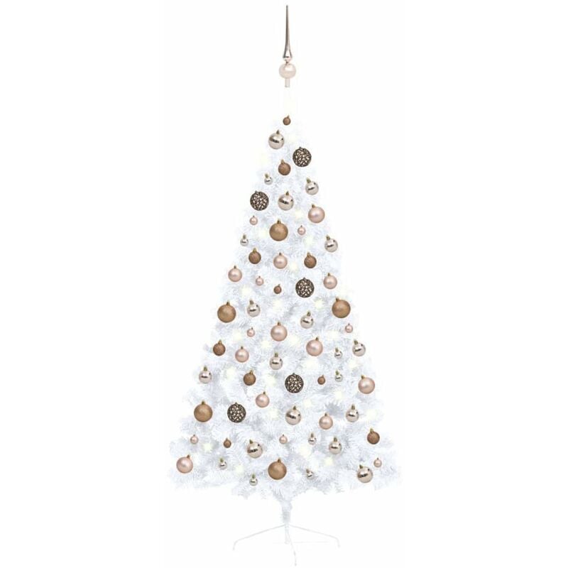 

Happyshopping - Medio arbol de Navidad artificial LED y bolas blanco 150 cm