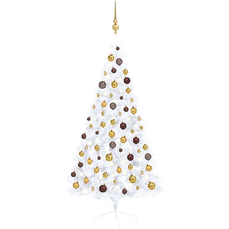 

Medio árbol de Navidad artificial LED y bolas blanco 150 cm