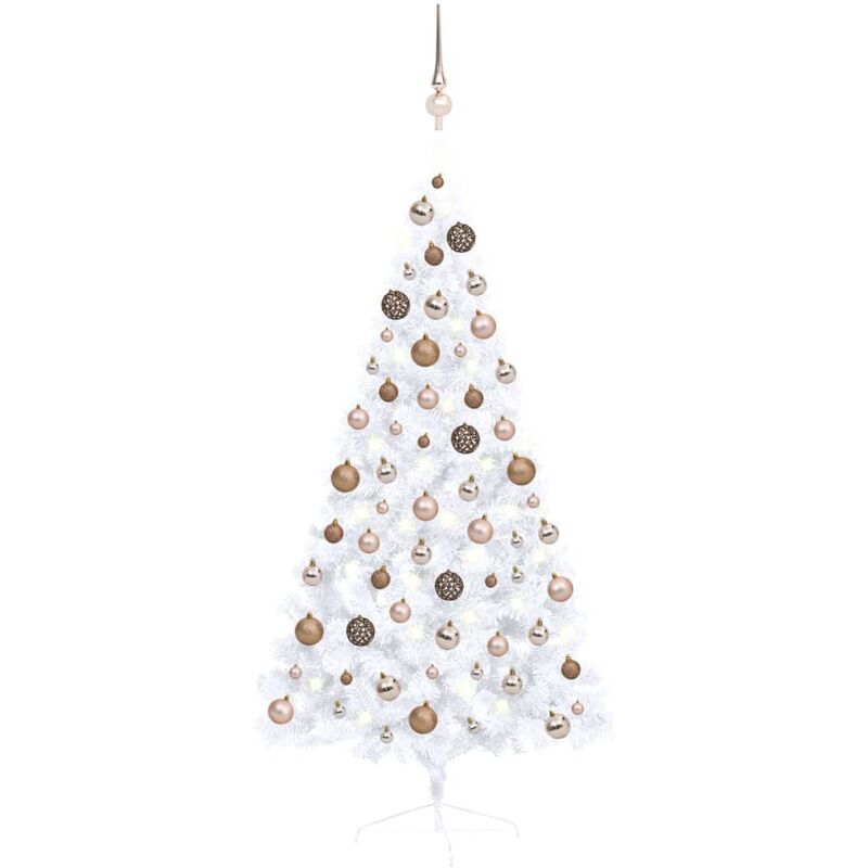 

Medio árbol de Navidad artificial LED y bolas blanco 150 cm