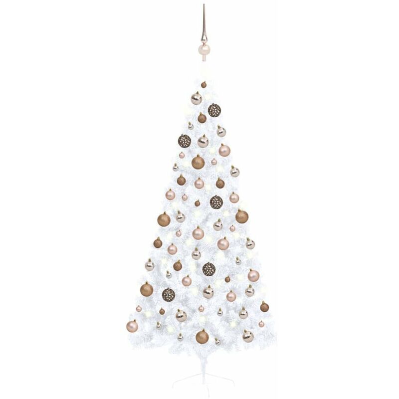 

Medio arbol de Navidad artificial LED y bolas blanco 180 cm