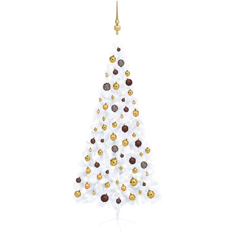 

Medio árbol de Navidad artificial LED y bolas blanco 180 cm