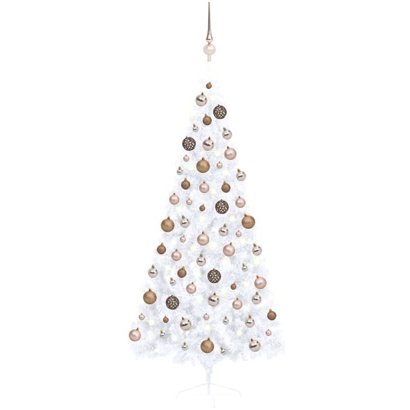 

Medio árbol de Navidad artificial LED y bolas blanco 180 cm