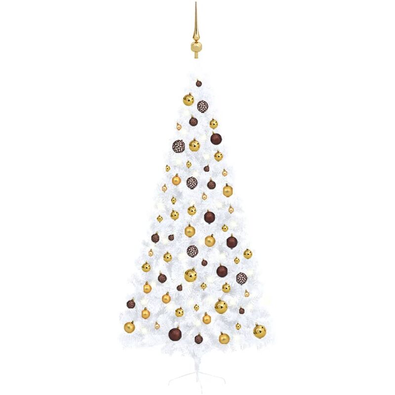 

Medio árbol de Navidad artificial LED y bolas blanco 210 cm