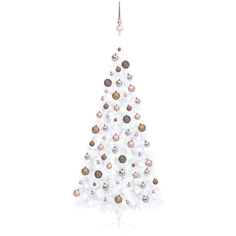 

Medio árbol de Navidad artificial LED y bolas blanco 210 cm