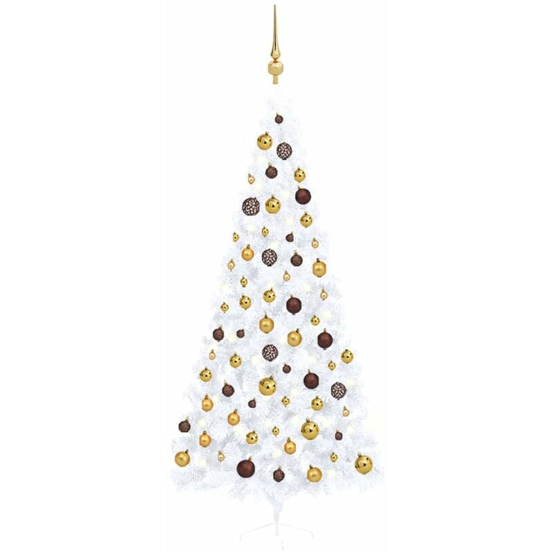 

Medio arbol de Navidad artificial LED y bolas blanco 240 cm