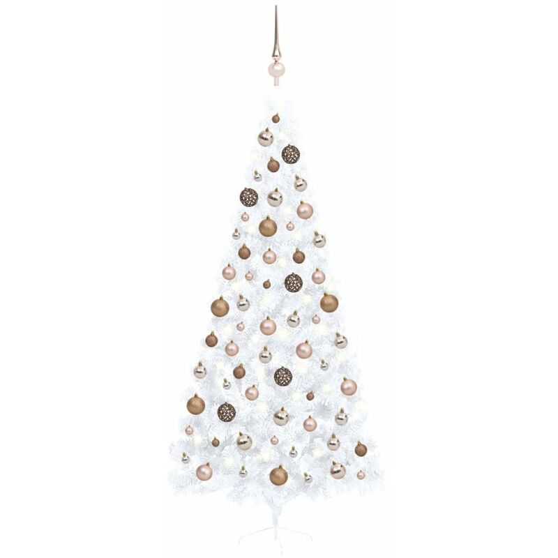 

Medio arbol de Navidad artificial LED y bolas blanco 240 cm
