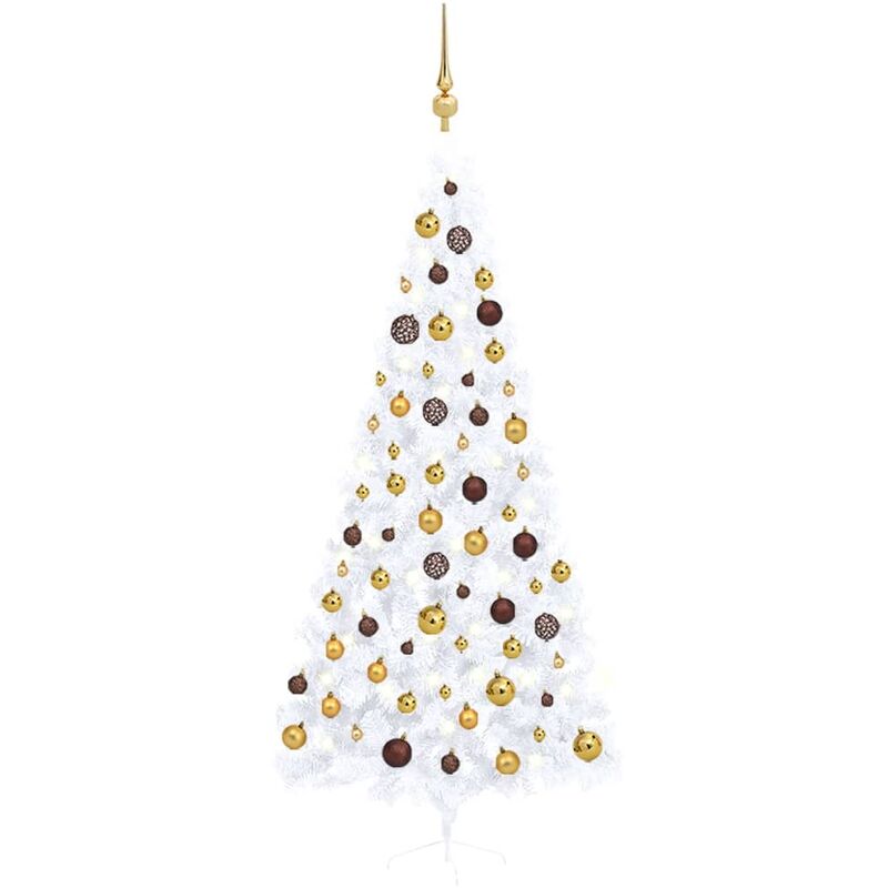 

Medio árbol de Navidad artificial LED y bolas blanco 240 cm