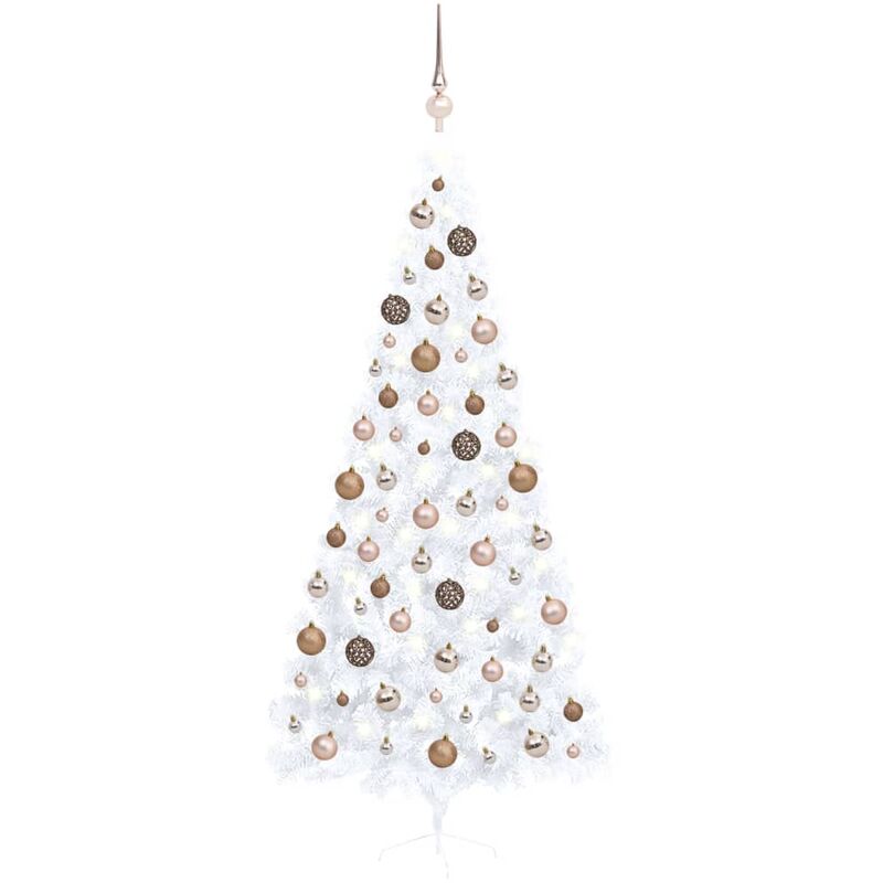 

Medio árbol de Navidad artificial LED y bolas blanco 240 cm