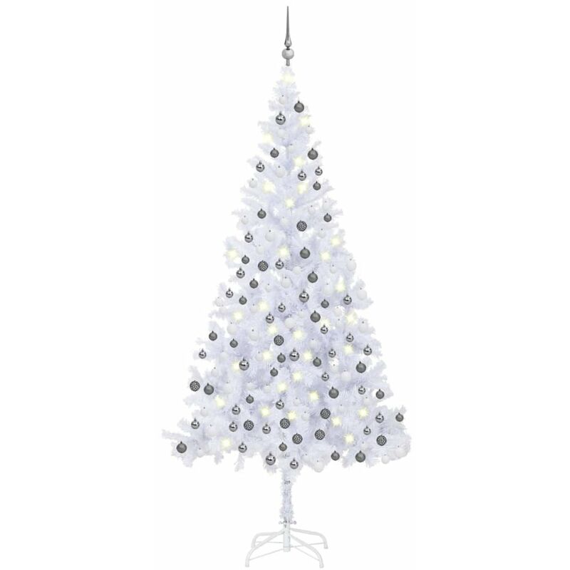 

Happyshopping - Medio arbol de Navidad artificial LED y bolas L blanco 240 cm