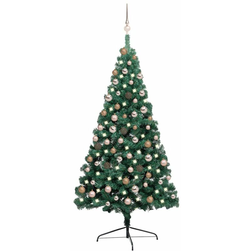 

Medio arbol de Navidad artificial LED y bolas verde 180cm