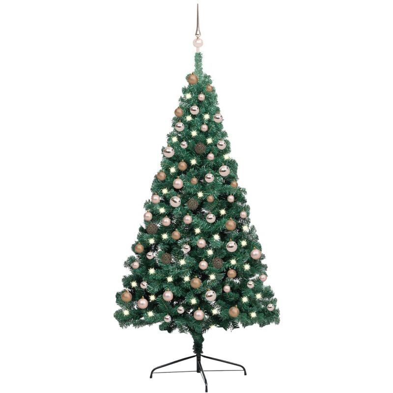 

Medio árbol de Navidad artificial LED y bolas verde 180cm