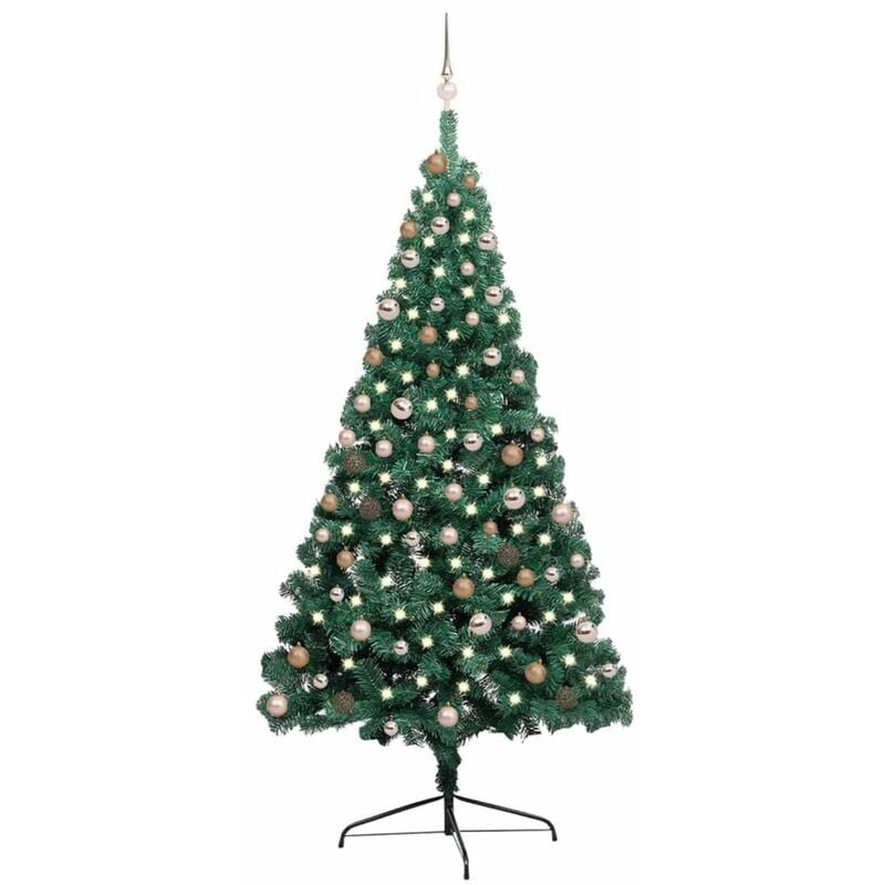 

Happyshopping - Medio arbol de Navidad artificial LED y bolas verde 210 cm