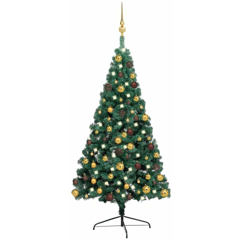 

Medio arbol de Navidad artificial LED y bolas verde 240 cm