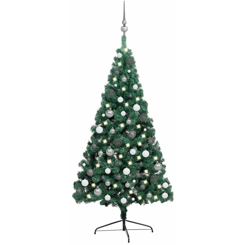 

Medio arbol de Navidad artificial LED y bolas verde 240 cm