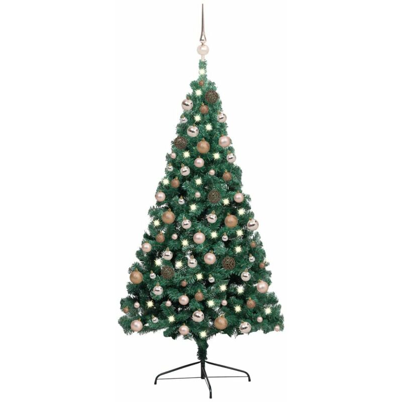 

Medio arbol de Navidad artificial LED y bolas verde 240 cm