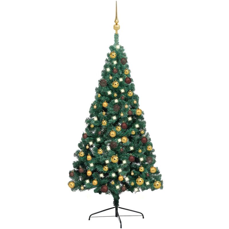 

Medio árbol de Navidad artificial LED y bolas verde 240 cm
