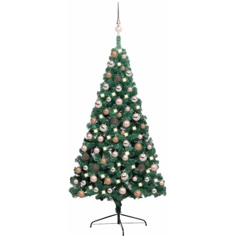 Medio árbol de Navidad con luces y bolas verde 120 cm vidaXL