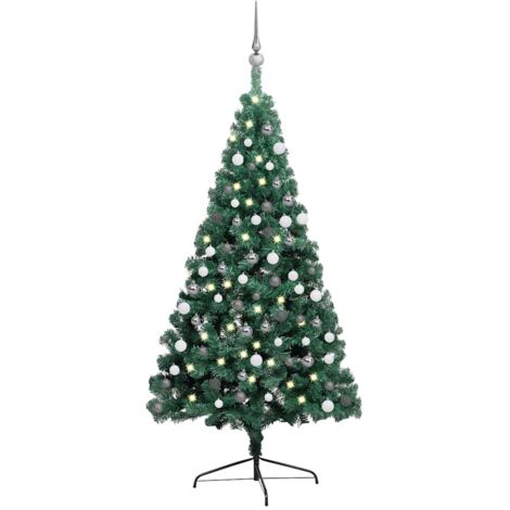 Medio árbol de Navidad con luces y bolas verde 210 cm vidaXL