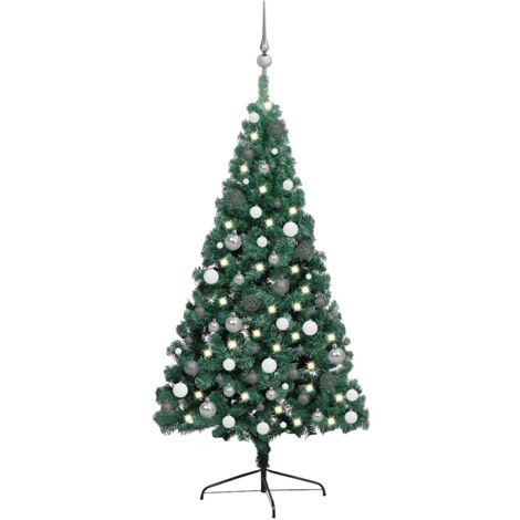 Medio árbol de Navidad con luces y bolas verde 240 cm vidaXL