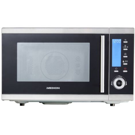 Medion MD 15501 Micro-ondes acier inoxydable, noir 900 W fonction minuteur, revêtement anti-adhésif, fonction grill, av