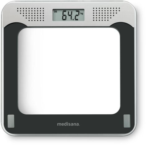 medisana Ps 425 Bilancia Parlante, Bilancia Digitale Precisa In Vetro, 4 Lingue, Funzione di Spegnimento Automatico Integrata, Nero/Grigio, Fino A 180 Kg
