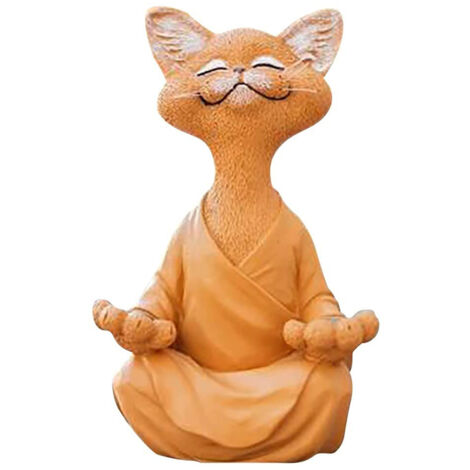Meditationsfigur einer Katze aus Kunstharz, großformatig, Tischdekoration, Schwarz, Orange, Grau