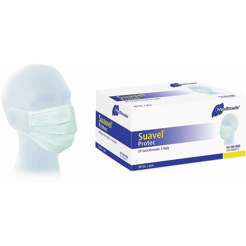 Image of Meditrade 80-900 3 strati Suovel Protec Maschera chirurgica con Elastic Earstist IncisoAl, Blu, Confezione da 50