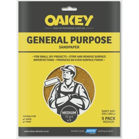 Medium 80G  Glasspaper Sanding Sheets by Oakey 230 x 280mm Pack of 5