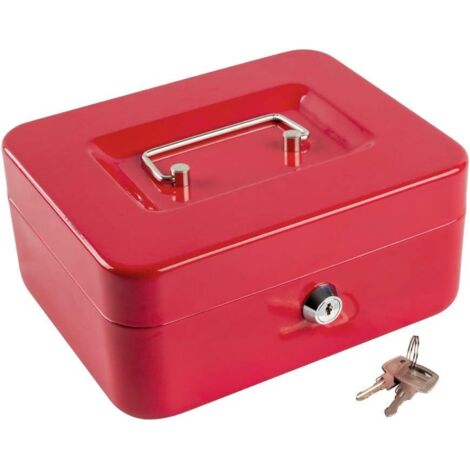 Medium Cash Box with Money Tray,Small Safe Lock Box with Key,Cash Drawer,7.87"x 6.30"x 3.54" Red Medium