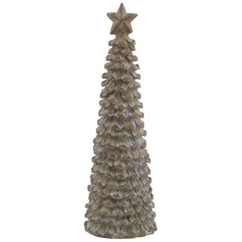 Medium Cedar Tree with Star - Resin - L8 x W8 x H26 cm - Beige