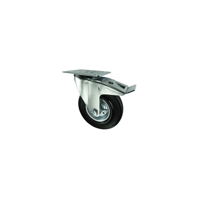 Atlas Workholders - Braked Swivel Plate 160mm Rubber Tyre Steel Centre