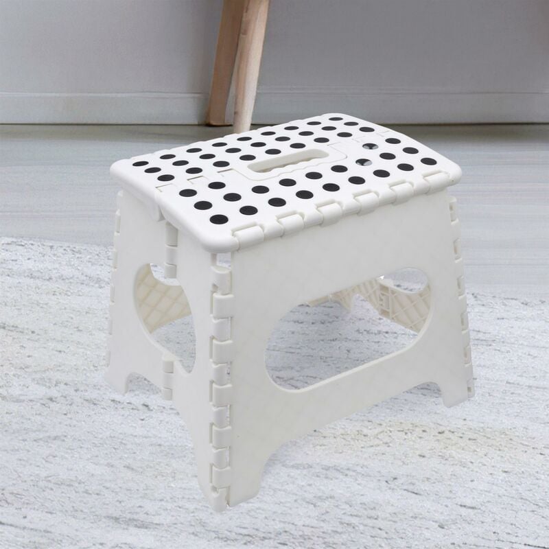 Knight Medium Folding Step Stool 29 x 27 x 22cm - WHITE/BLACK SPOTS - White/Black Spots