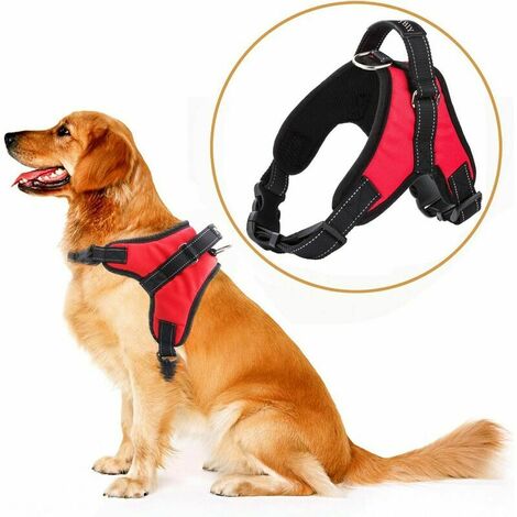 Medium-sized dog strap, large and small adjustable reflective vest, suitable for large dogs, with soft cushion assistance, and strong and comfortable dog training handle (S, red)