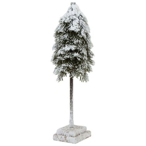 Medium Snowy Cedar Tree on Wood Block - Plastic - Height 40 cm - Brown