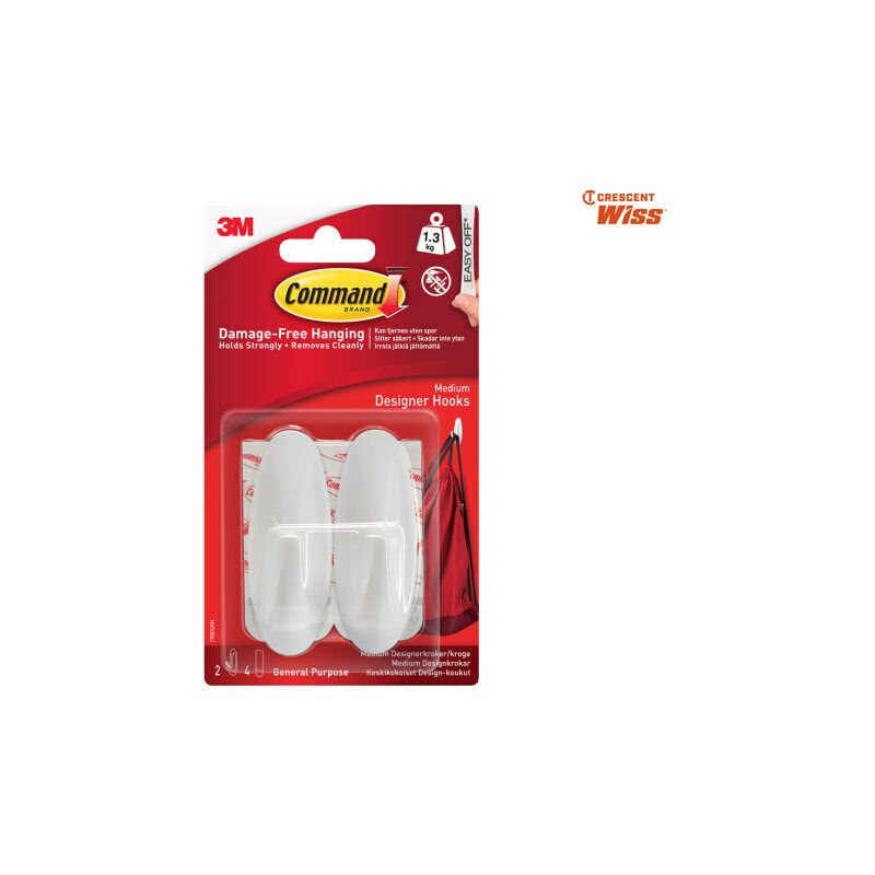 Medium White Designer Hooks (Pack 2) - COM17081