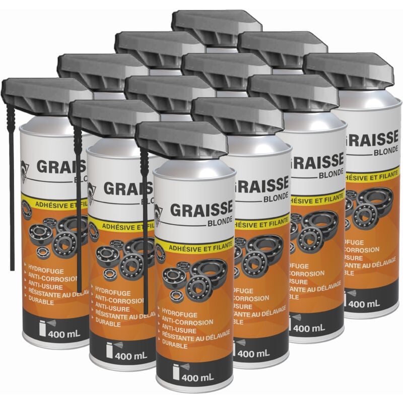 12 graisses polyvalentes en aérosol 400mL - Formule au lithium - Professionnelle - Méduze