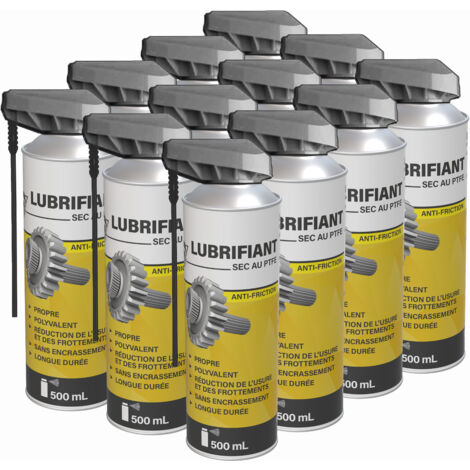 Méduze - 12 lubrifiants PTFE en aérosol 500mL - Propre et sec - Anti friction - Professionnel