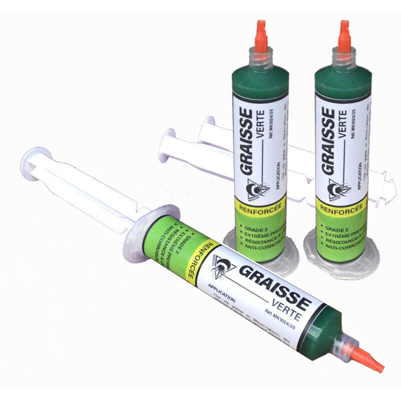 Méduze - 3 graisses vertes en seringue 25g - Grade nlgi 2 - Extrême pression - Usage facile et propre - Refermable - Multiusages