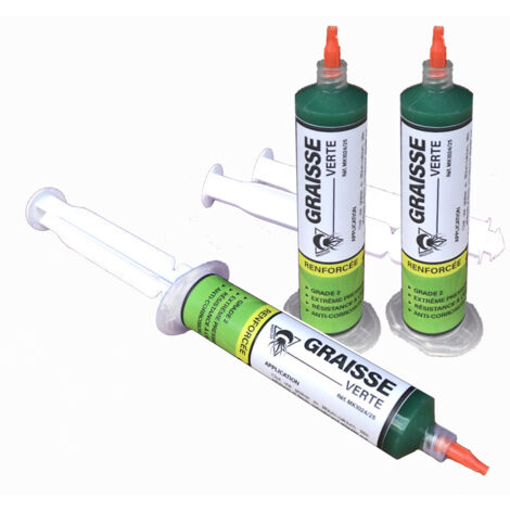 Méduze - 3 graisses vertes en seringue 25g - Grade NLGI 2 - Extrême pression - Usage facile et propre - Refermable - Multiusages