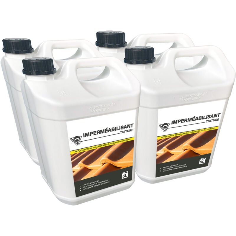 4 imperméabilisants hydrofuges pour toiture 5L - Prêt à l'emploi - Invisible après séchage - Effet perlant - Professionnel - Méduze