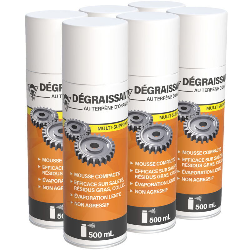 Méduze - 6 dégraissants terpène d'orange en aérosol 500mL - Multifonctions - Professionnel