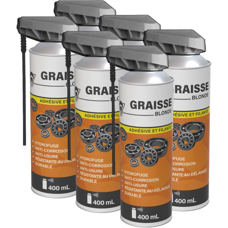 6 graisses polyvalentes en aérosol 400mL - Formule au lithium - Professionnelle - Méduze