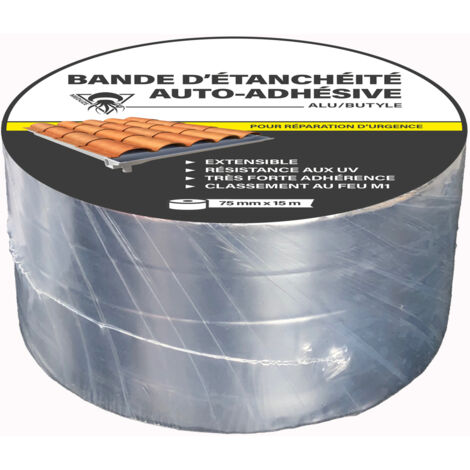 Méduze - Bande d’étanchéité autocollante alu/butyle 75mm x 15m - Polyvalente - Flexible - Application facile - Durable