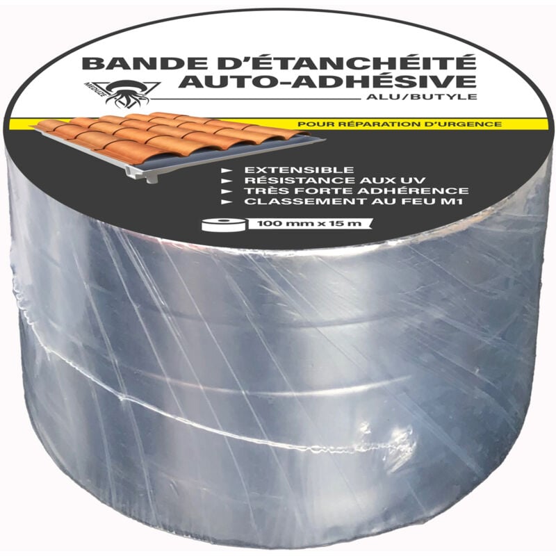 Bande d'étanchéité autocollante alu/butyle 100mm x 15m - Polyvalente - Flexible - Application facile - Durable - Méduze