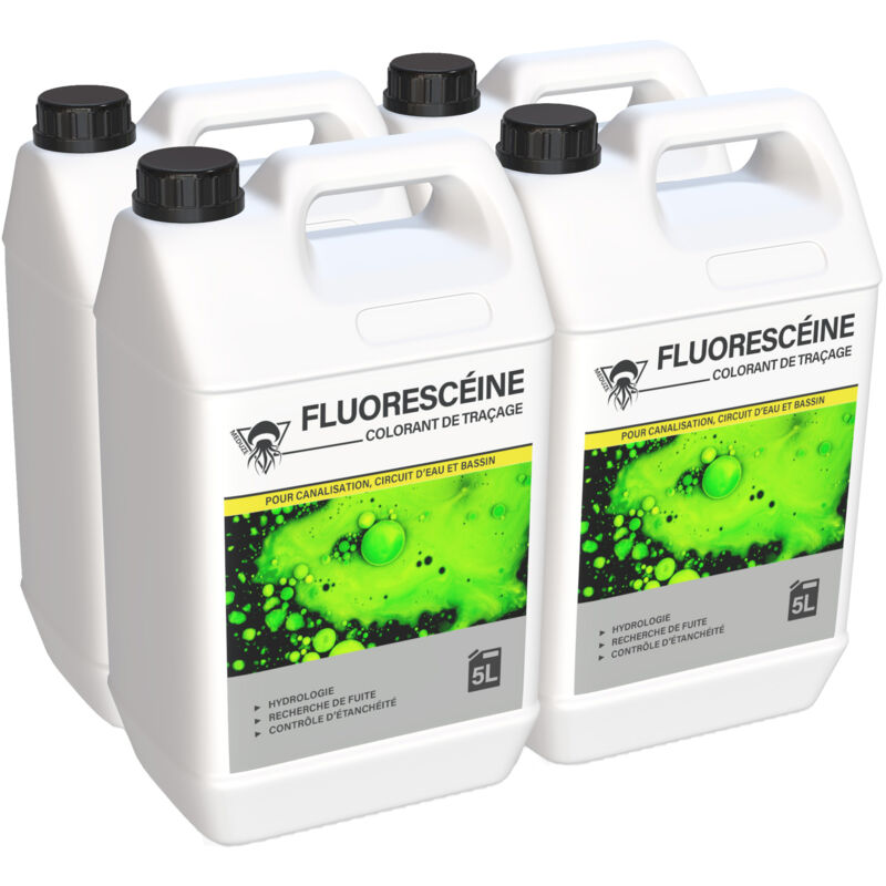 Méduze - Fluorescéine prête à l'emploi 4 x 5L - Colorant traceur - Grande visibilité et contraste – Plomberie