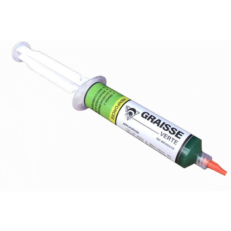 Graisse verte en seringue 25g - Grade nlgi 2 - Extrême pression - Usage facile et propre - Refermable - Multiusages - Méduze